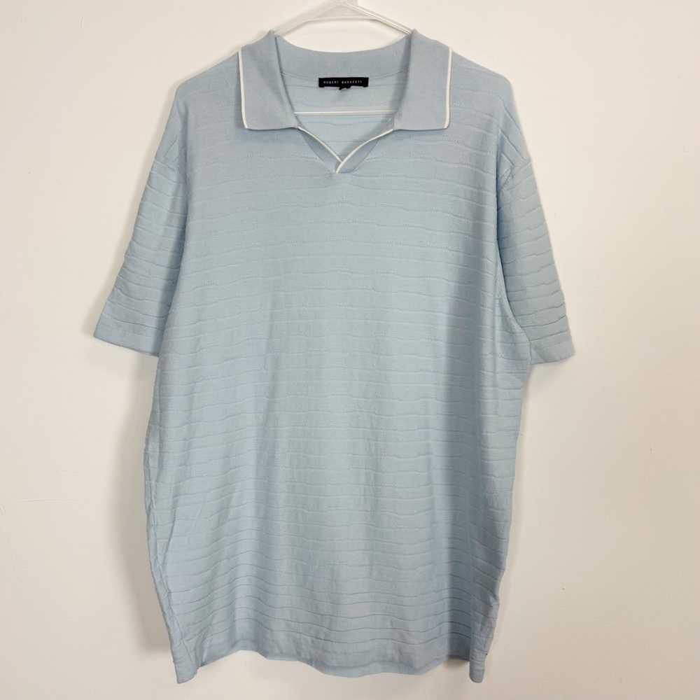 Robert Barakett Knit Polo Shirt Mens XL Blue Short Sleeve Organic Cotton